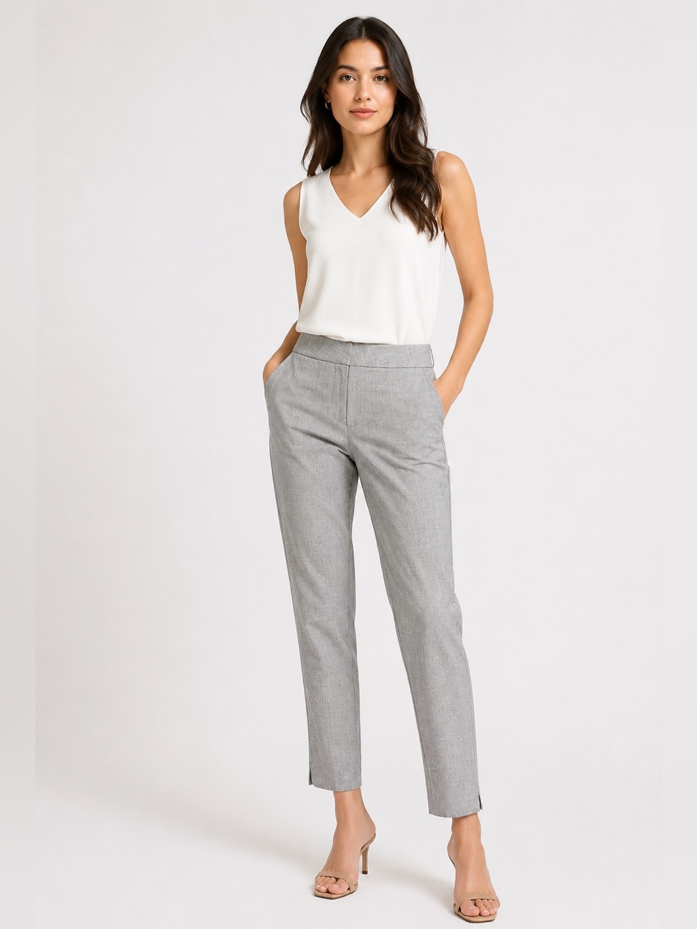 Max Mara Textured Grey Slim-Fit
Linen-Cotton Blend Trousers Size 2 US